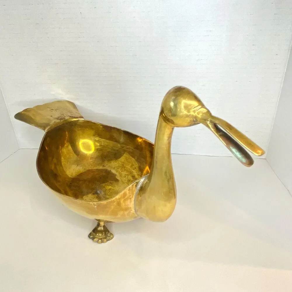Vintage Brass Duck Container Bowl...15 1/4